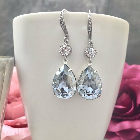 2 CT Pear Cut Aquamarine 14k Rose Gold Over Diamond Drop Dangle Women's Earrings - atjewels.in