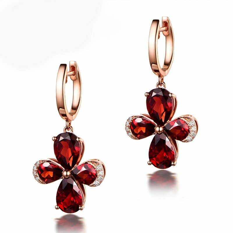 2 CT Pear Cut Red Garnet 14k Rose Gold Over Diamond Hoop Drop Dangle Earrings - atjewels.in