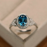 2 CT Oval Cut London Blue Topaz 14k White Gold Over Halo Heart Diamond Ring - atjewels.in