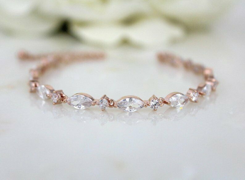 10CT Marquise Cut  Diamond  14k Rose Gold Over Tennis 7'' Wedding Bracelet - atjewels.in