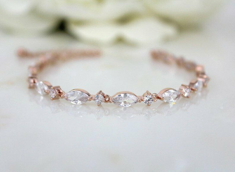 10CT Marquise Cut  Diamond  14k Rose Gold Over Tennis 7'' Wedding Bracelet - atjewels.in