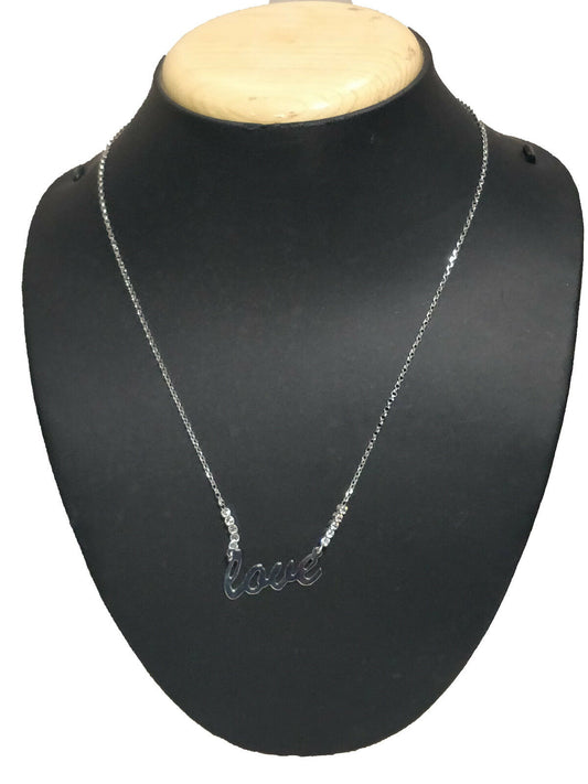 14k White Gold Over Round Cut  Diamond Love Pendant 16" Adjustable Necklace - atjewels.in