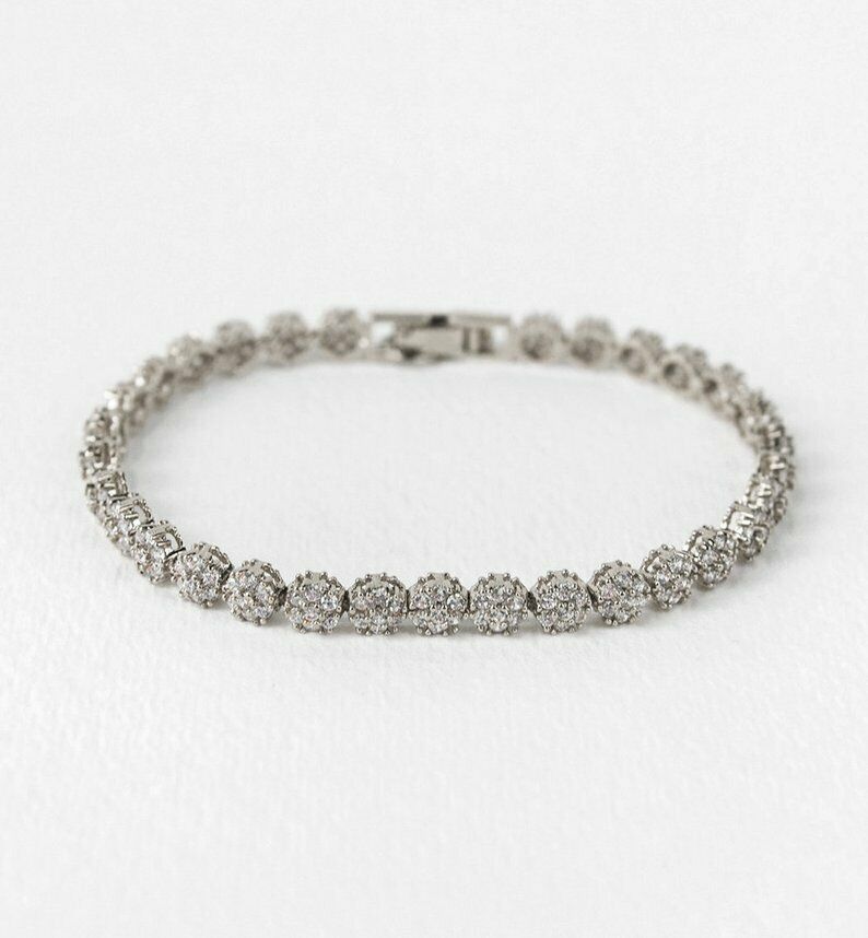 5 CT Round Cut Diamond 14K White Gold Over 7'' Tennis Floral Wedding Bracelet - atjewels.in