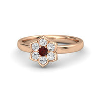 1/2 CT Round Cut Red Garnet & Diamond 14k Rose Gold Over Halo Flower Womens Ring - atjewels.in