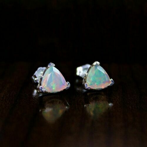 14k White Gold Over 1/2 CT Trillion Cut Fire Opal Women's Wedding Stud Earrings - atjewels.in