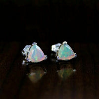 14k White Gold Over 1/2 CT Trillion Cut Fire Opal Women's Wedding Stud Earrings - atjewels.in