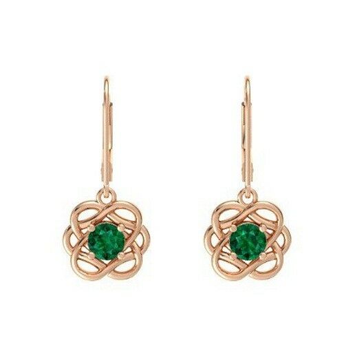 1/2Ct Round Cut Emerald 925 Sterling Silver Flower Solitaire Drop/Dangle Earrings