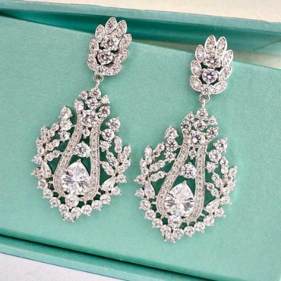 Clip On Bridal Earrings | Waterfall CZ Chandelier Earrings