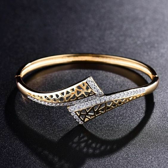 2 CT Round Diamond 14k Yellow Gold Over Filigree Bypass Wedding Bangle Bracelet - atjewels.in