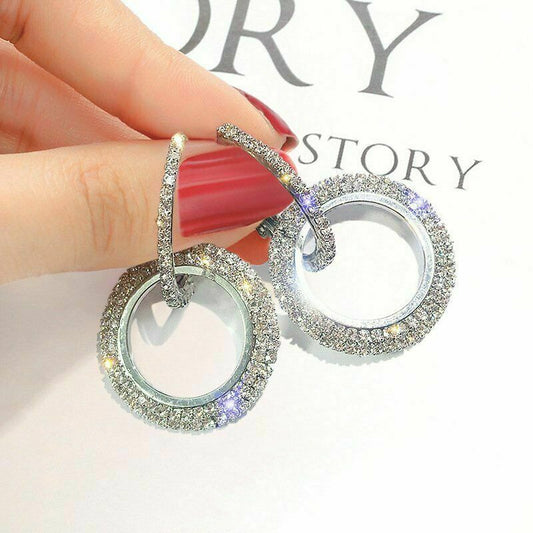 2CT Round Cut Diamond 925 Sterling Silver Double Circle Hoop Drop Earrings