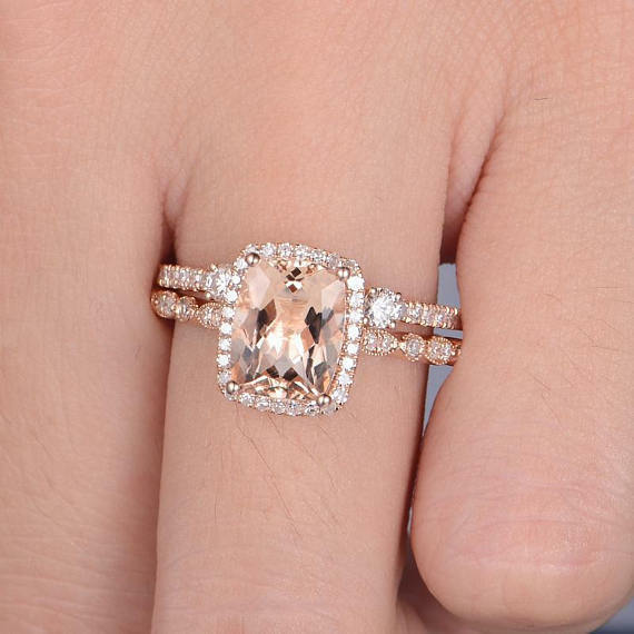 4 CT Morganite 14k Rose Gold Finish Diamond Open Wedding Eternity Band Set Ring - atjewels.in