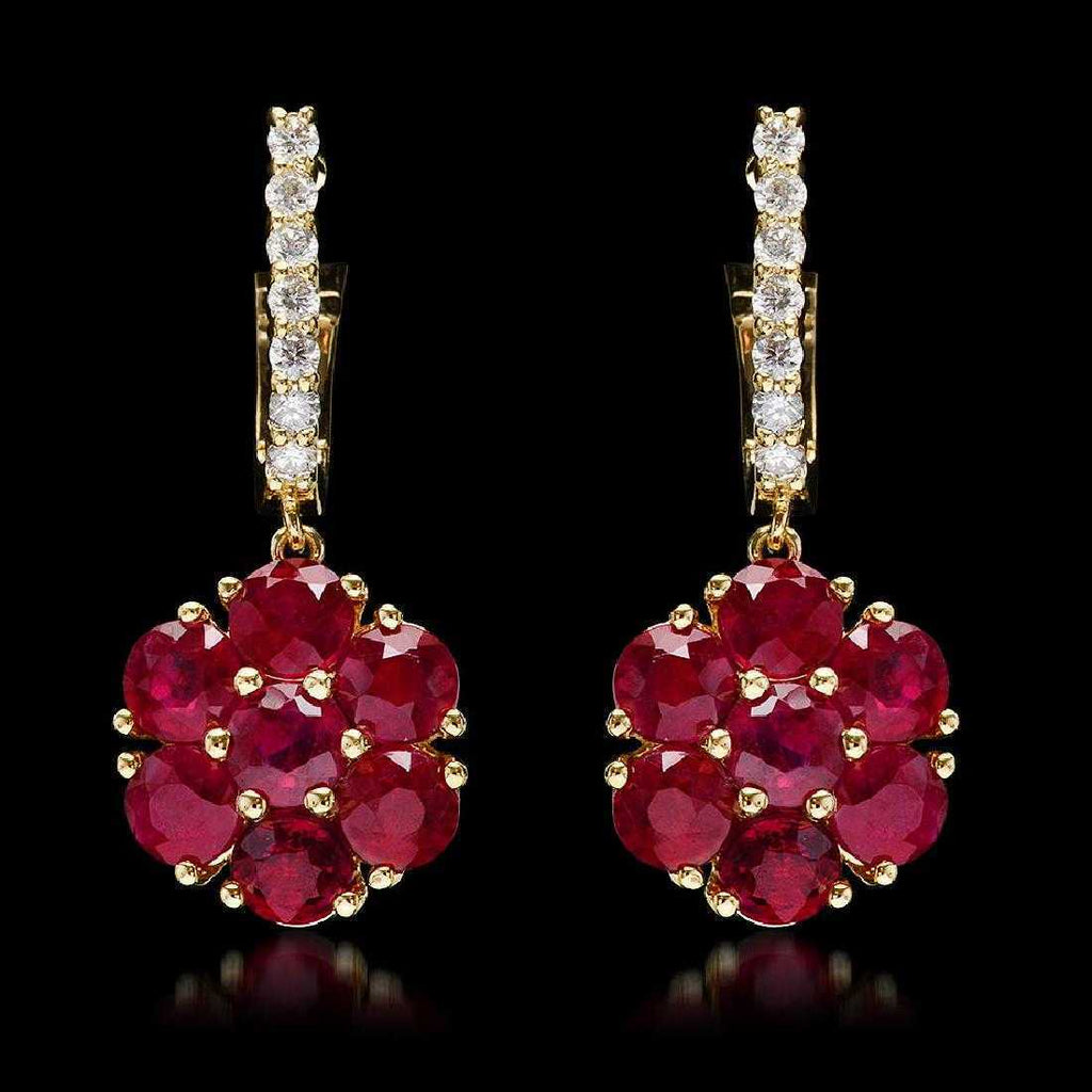 2 CT Round Cut Red Ruby 14k Yellow Gold Over Cluster Drop Dangle Hoop Earrings - atjewels.in