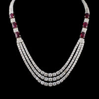 45 CT Oval Cut Red Ruby 14k White Gold Over Multi Layered  18" Wedding  Necklace - atjewels.in