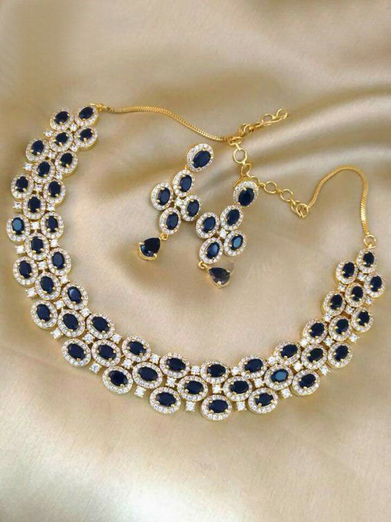 Natural Blue Sapphire and Diamond Floral Necklace in 14K Gold