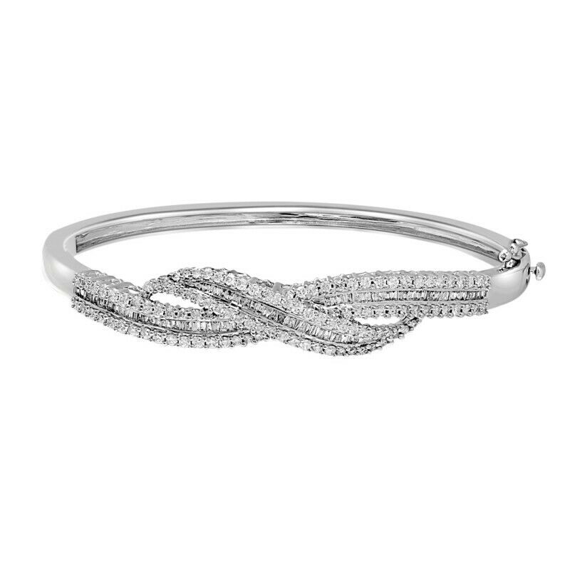 925 Sterling Sliver 4 CT Baguette & Round Cut Diamond Infinity Bangle Bracelet
