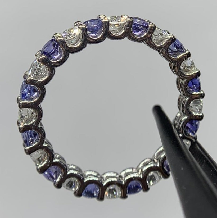 2 CT Round Cut Blue Sapphire Diamond 925 Sterling Silver Women Anniversary Band Ring