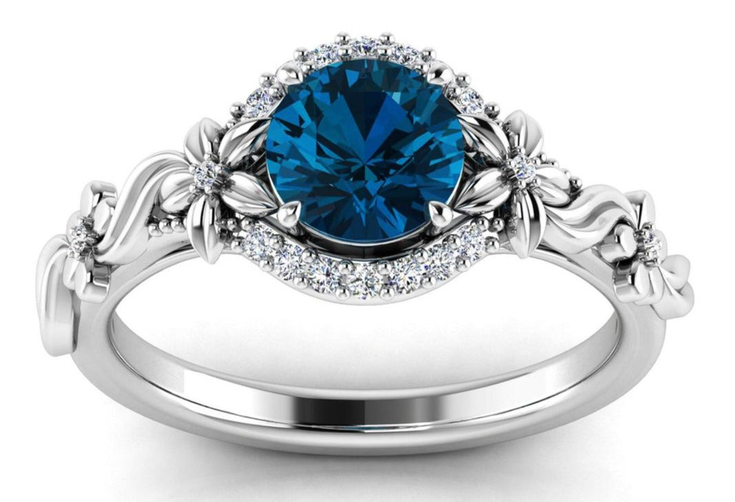 1 CT 925 Sterling Silver Blue Topaz Round Cut Diamond Women Engagement Ring