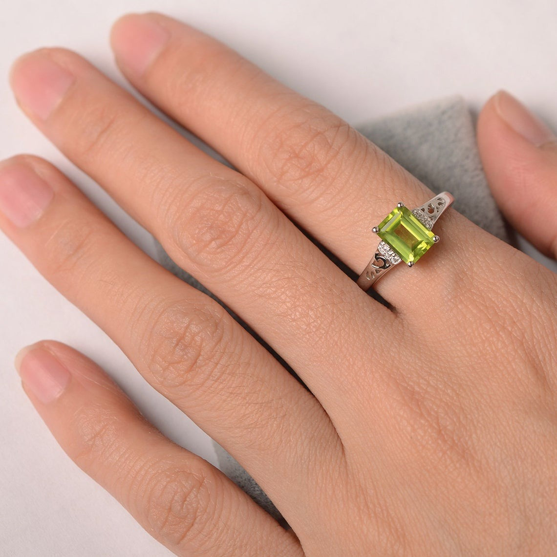 2 CT 925 Sterling Silver Green Peridot Emerald Cut Diamond Women Anniversary Ring