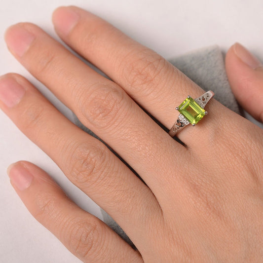 2 CT 925 Sterling Silver Green Peridot Emerald Cut Diamond Women Anniversary Ring