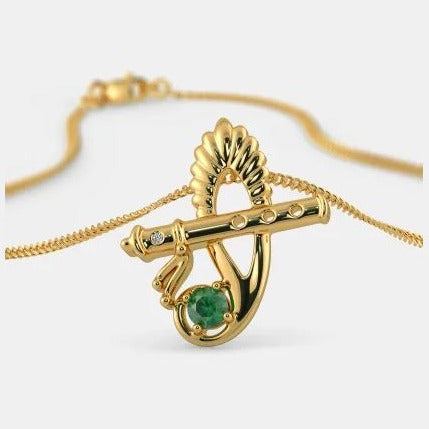 1 Ct Green Emerald Yellow & White Gold Finish On 925 Sterling Silver Religious Janardhana Pendant