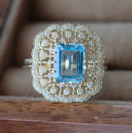 2 CT Emerald Cut Blue Aquamarine Diamond 925 Sterling Silver Women Engagement Ring