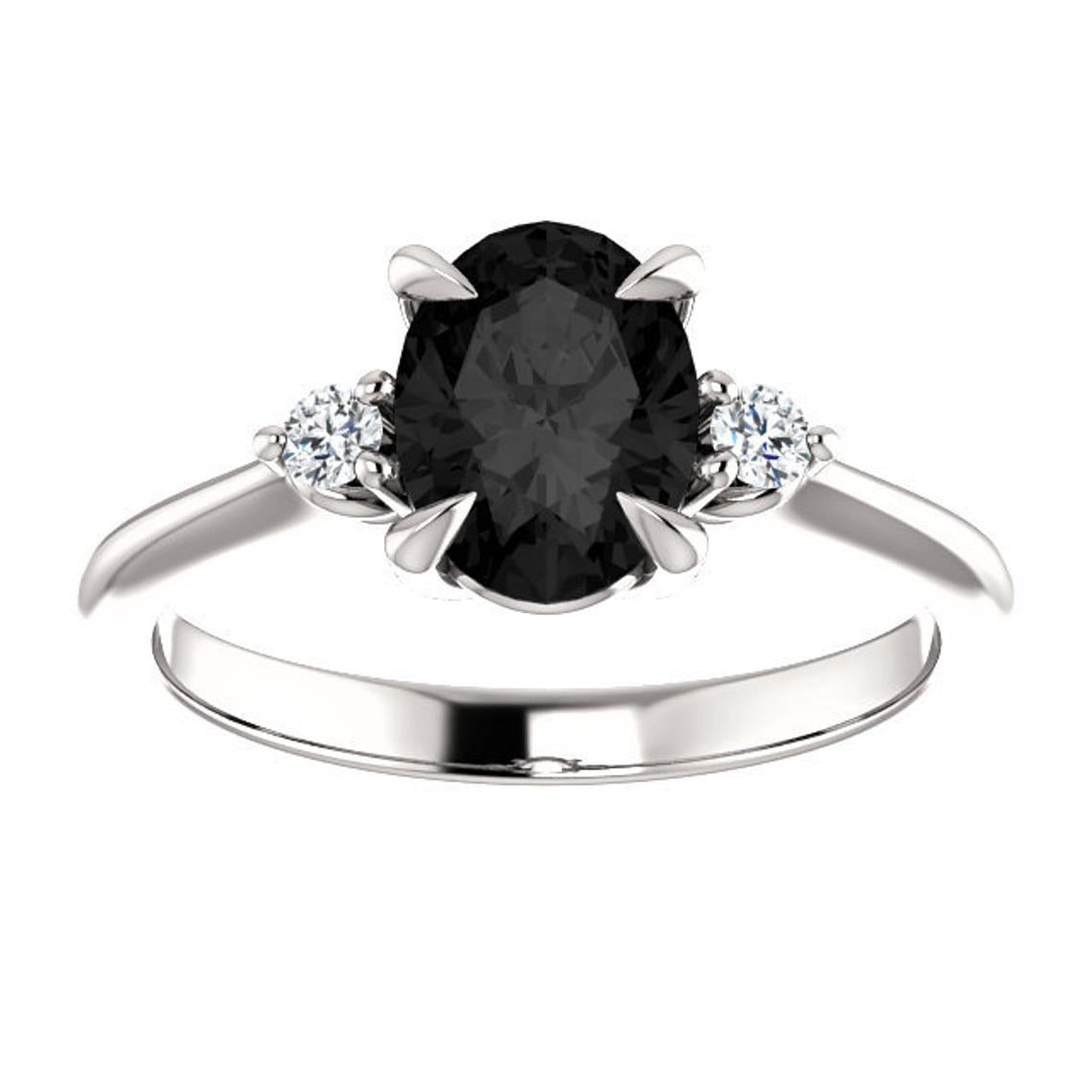 2 CT Oval Cut Round Cut Black Cubic Zirconia Diamond 925 Sterling Silver Unisex Anniversary Ring