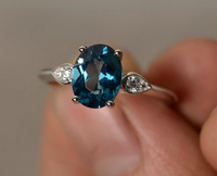 1 CT Oval Cut London Blue Topaz White Gold Over On 925 Sterling Silver Three Stone Anniversary Ring