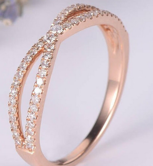 1 CT Round Cut White Diamond Rose Gold Over On 925 Sterling Silver Criss Cross Wedding Bridal Ring