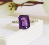 1 CT Emerald Cut Amethyst White Gold Over On 925 Sterling Silver Solitaire Engagement Ring