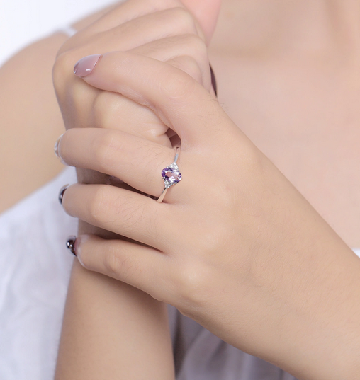 1 CT Oval Cut Amethyst & CZ Diamond White Gold Over On 925 Sterling Silver Solitaire W/Accents Ring