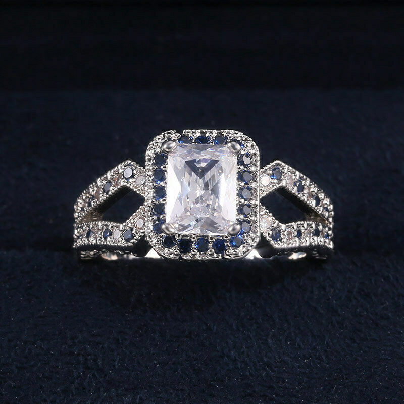 2.75 Ct Radiant Cut Diamond Bridal Wedding Ring White Gold Over On 925 Sterling Silver