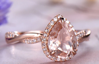 1 CT Pear Cut Pink Morganite & CZ Diamond Rose Gold Over On 925 Sterling Silver Halo Infinity Wedding Band Ring