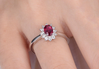 1.42 CT Oval Cut Red Ruby White Gold Over On 925 Sterling Silver Floral Halo Engagement Ring