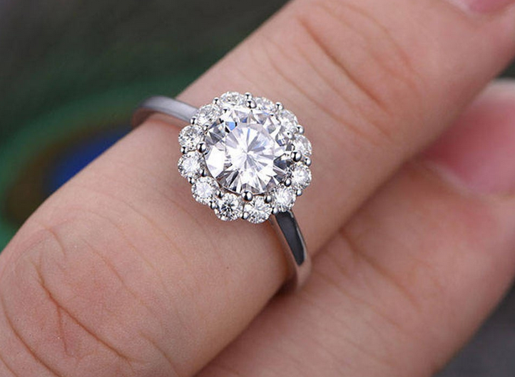 1 CT Brilliant Cut Diamond White Gold Over On 925 Sterling Silver Floral Halo Wedding Ring