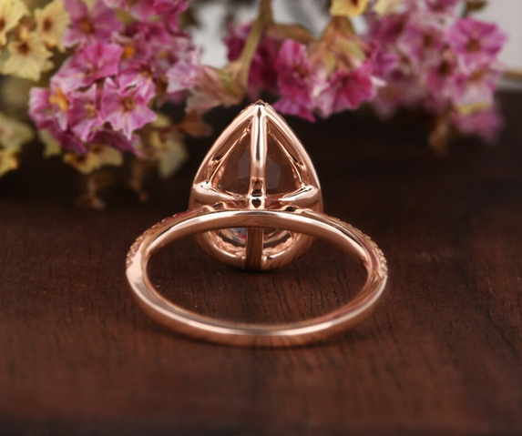 1 CT Pear Cut Morganite Rose Gold Over On 925 Sterling Silver Halo Anniversary Ring