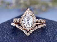 1 CT Pear Cut Rose Gold Over On 925 Sterling Silver Engagement Ring Set