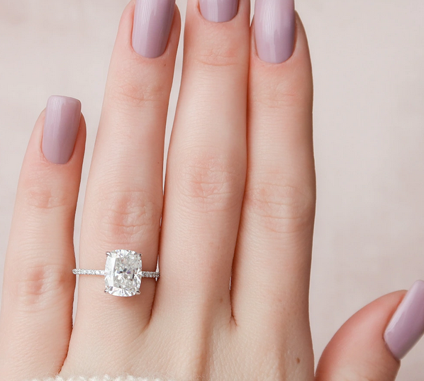 4 CT Cushion Cut White Gold Over On 925 Sterling Silver Solitaire W/Accents Engagement Ring