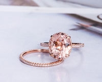1 CT Oval Cut Morganite Rose Gold Over On 925 Sterling Silver Wedding Bridal Ring Set