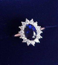 2 CT Oval Cut Blue Sapphire Diamond 925 Sterling Silver Halo Engagement Ring