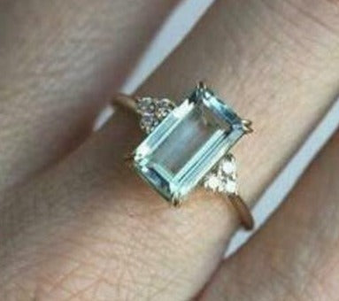 2 CT 925 Sterling Silver Emerald Cut Diamond Halo Solitaire Wedding Ring