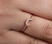 0.05 CT Round Cut Diamond 925 Sterling Silver Women Anniversary Moon Ring