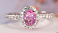 1 CT Oval Cut Pink Sapphire Diamond 925 Sterling Silver Halo Anniversary Promise Ring