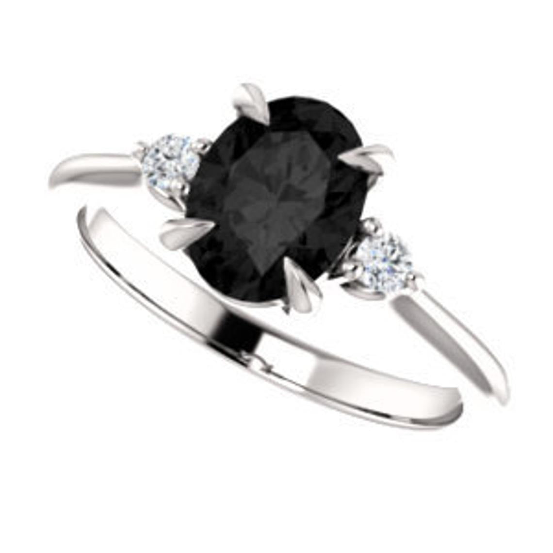 2 CT Oval Cut Round Cut Black Cubic Zirconia Diamond 925 Sterling Silver Unisex Anniversary Ring