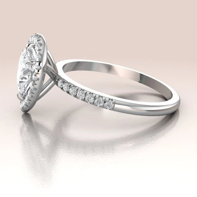 1 CT Pear Cut Diamond 925 Sterling Silver Halo Anniversary Ring