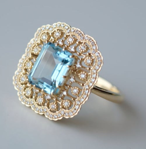 2 CT Emerald Cut Blue Aquamarine Diamond 925 Sterling Silver Women Engagement Ring