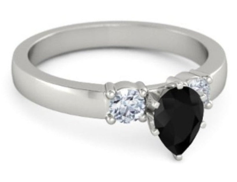 1 CT Pear Cut Black Cubic Zirconia Diamond 925 Sterling Silver Women Anniversary Ring