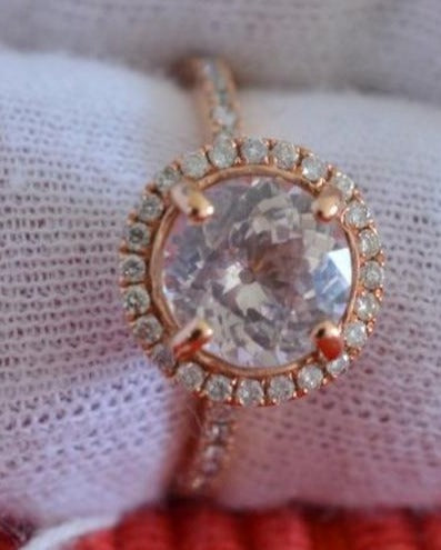 1 CT Round Cut Diamond Rose Gold Over 925 Sterling Sliver Women Anniversary Promise Halo Ring