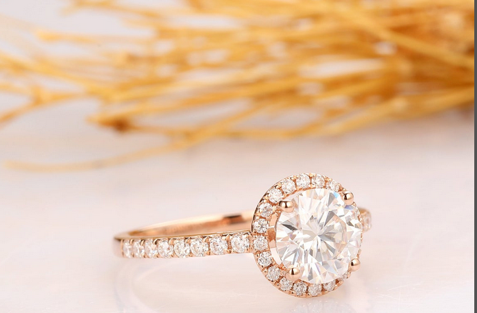 1 CT Round Cut Diamond Rose Gold Over On 925 Sterling Silver Halo Wedding Ring