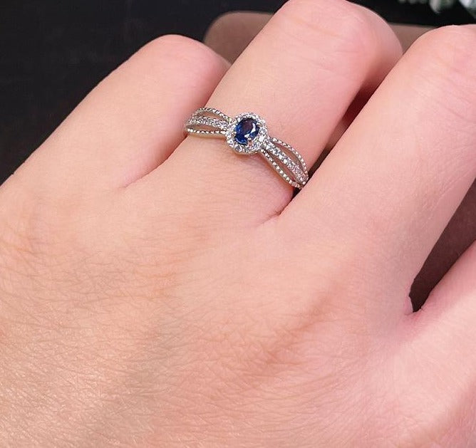 1 Ct Oval Cut Blue Sapphire Halo Diamond 925 Sterling Silver Split Shank Engagement Ring