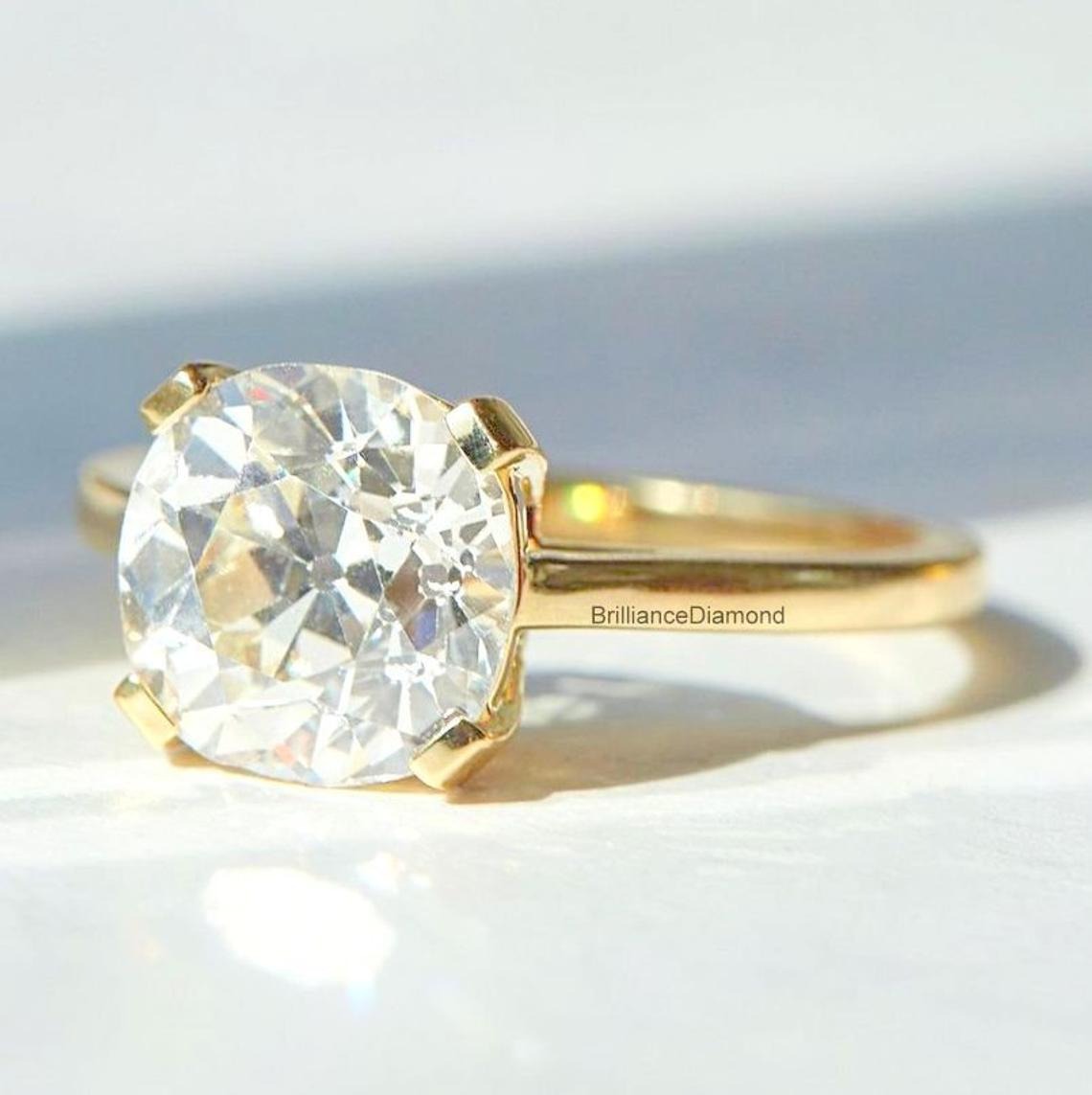 2 CT Round Cut Diamond 14K Yellow Gold Over 925 Sterling Silver Women Wedding Solitaire Ring